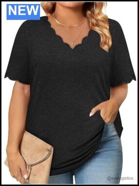 Plus Size Summer V Neck Tunic Tops Short Sleeve Loose Fit Blouses for Women